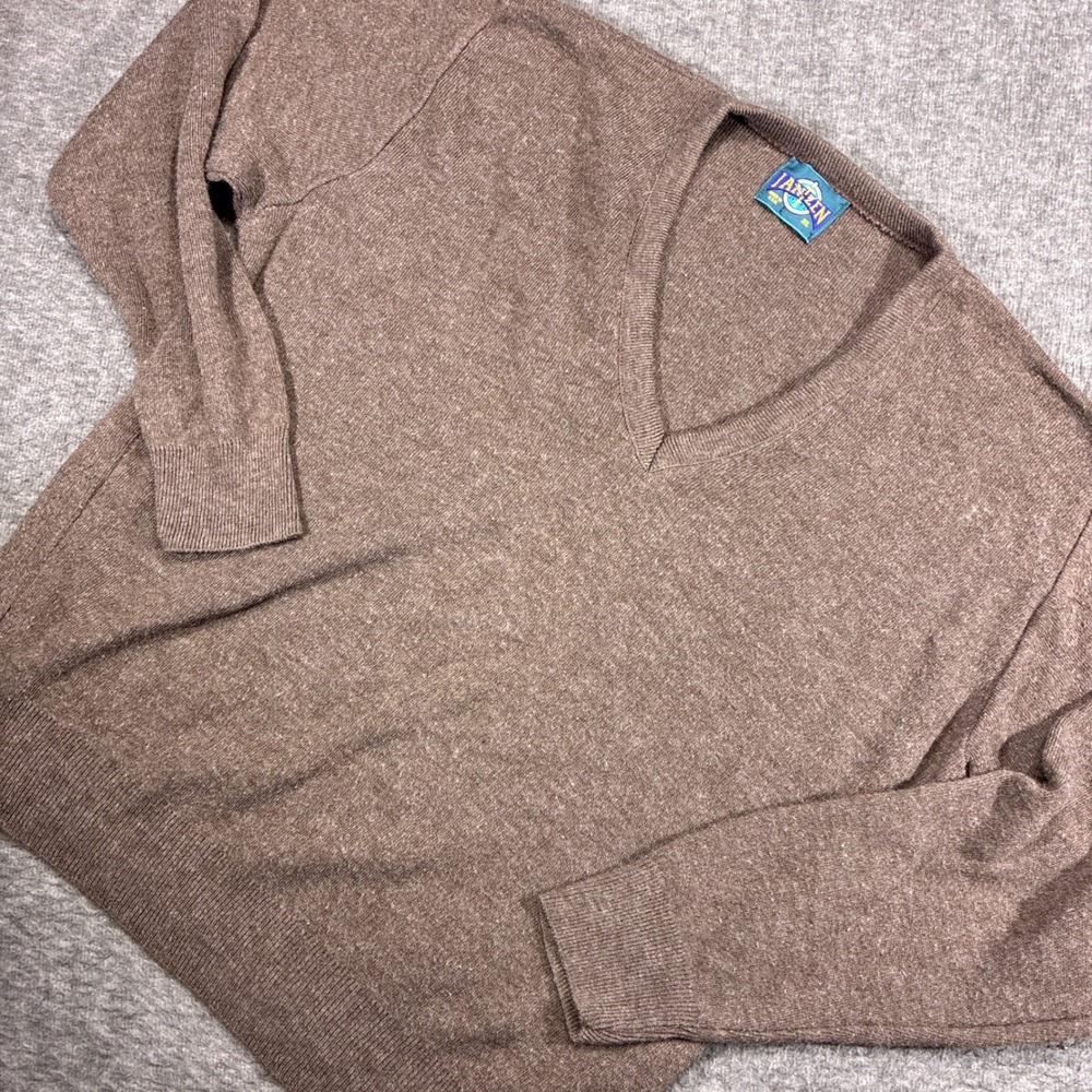 Vintage Jantzen V-Neck Sweater Mens XL Brown Made in USA 80s Preppy
